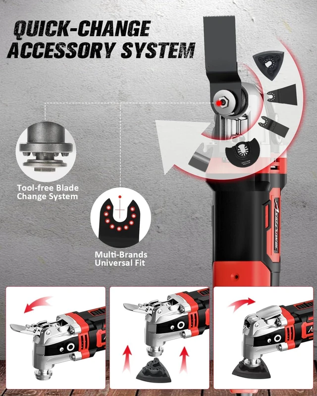 Alt view image 5 of 7 - Oscillating Tool, 3.5-Amp Oscillating Multi Tool with 4.5° Oscillation Angle, 6 Variable Speeds and 11 pcs Saw Accessories, Auxiliary Handle