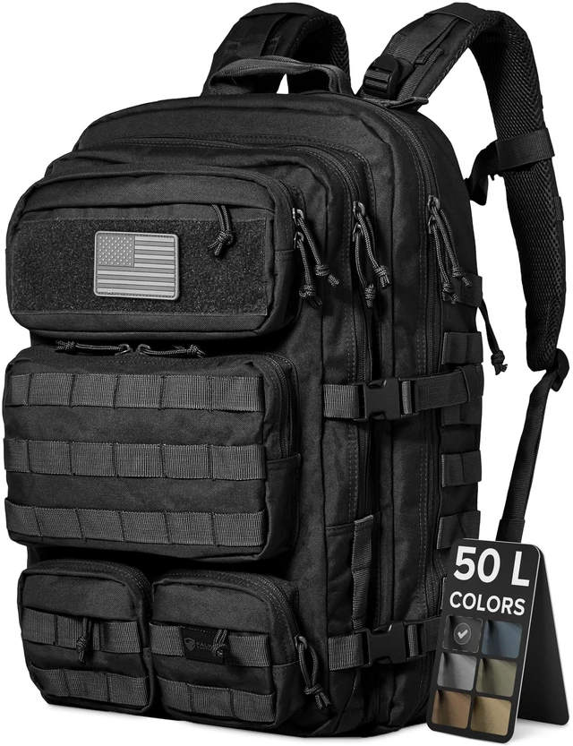 Main image of Backpack for Men and Women, 50L Military Tactical Backpack | Large Molle Rucksack, Heavy Duty, Bug out Backpack, for Work and Outdoors