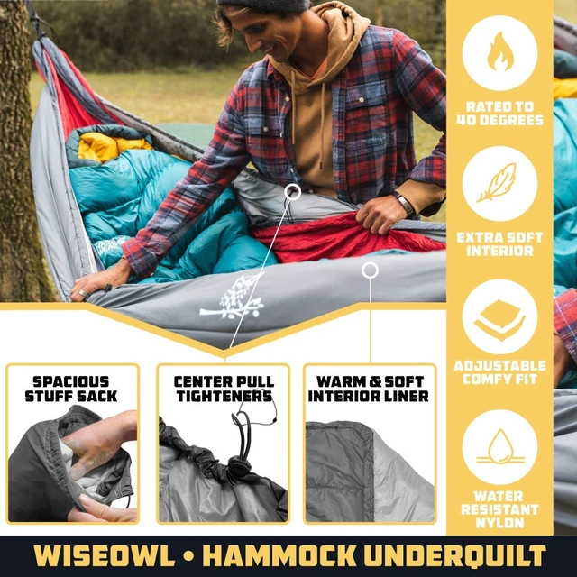 Alt view image 2 of 7 - Hammock Underquilt Insulated Camping Quilt for Warm Sleeping Fits Under Hammocks Ultralight, Water-Resistant & Packable
