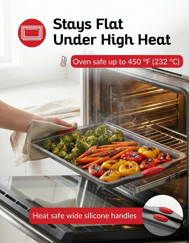 Alt view image 2 of 7 - Premium Nonstick Baking Sheet Pans Set of 3, Heavy-Gauge Carbon Steel, Warp, Dent, and Rust-Resistant Gourmet Rimmed Half Cookie Sheet Trays, Non-Toxic for Exceptional Baking Performance
