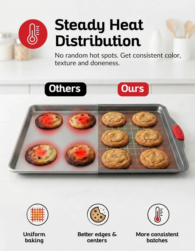 Alt view image 4 of 7 - Premium Nonstick Baking Sheet Pans Set of 3, Heavy-Gauge Carbon Steel, Warp, Dent, and Rust-Resistant Gourmet Rimmed Half Cookie Sheet Trays, Non-Toxic for Exceptional Baking Performance
