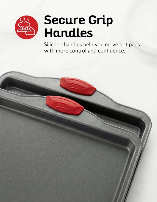 Alt view image 5 of 7 - Premium Nonstick Baking Sheet Pans Set of 3, Heavy-Gauge Carbon Steel, Warp, Dent, and Rust-Resistant Gourmet Rimmed Half Cookie Sheet Trays, Non-Toxic for Exceptional Baking Performance