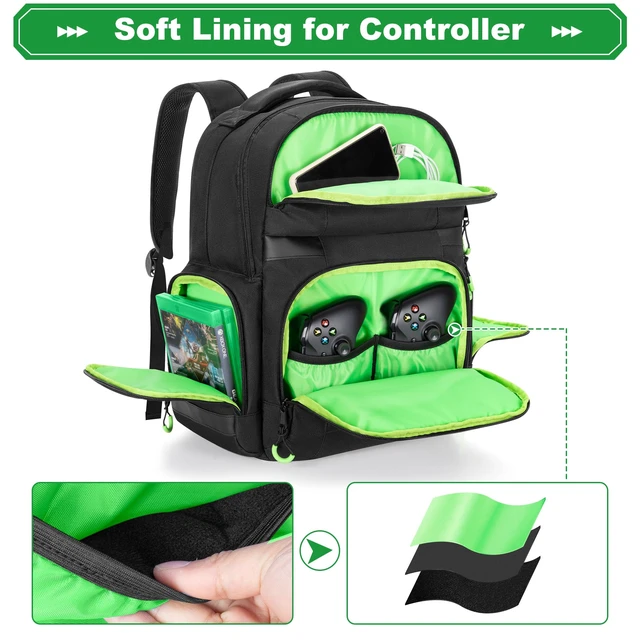 Alt view image 4 of 7 - Carry Backpack Compatible with Xbox Series X/S Console | Carrying Case with Separate Storage Room for Console, Headset, Controllers, Multiple Pockets for Gaming Accessories