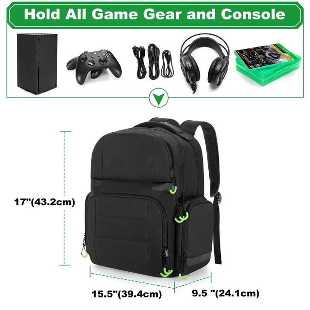 Alt view image 6 of 7 - Carry Backpack Compatible with Xbox Series X/S Console | Carrying Case with Separate Storage Room for Console, Headset, Controllers, Multiple Pockets for Gaming Accessories
