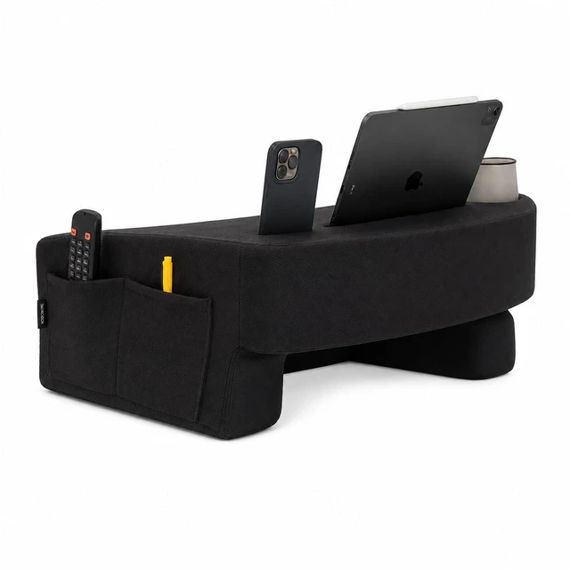 Main image of Reading Pillow for Gaming Extra Large Lap Desk & Arm Rest with Cup & Phone Holder, Adjustable Heights, Laptop Support, Large Pockets Comfortable for Work, Gaming & Crocheting (Black)