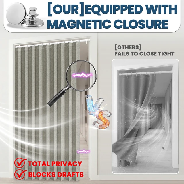 Alt view image 5 of 7 - Blackout Accordion Door Curtain with Curtain Rods 52-63 in Length Invisible Accordion Doors Interior for Bedroom Living Room Doorway Curtain Sets (1 Panel, 72 W x 78 L, Grey)