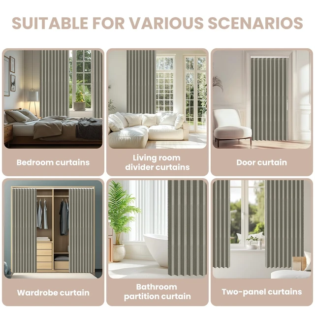 Alt view image 7 of 7 - Blackout Accordion Door Curtain with Curtain Rods 52-63 in Length Invisible Accordion Doors Interior for Bedroom Living Room Doorway Curtain Sets (1 Panel, 72 W x 78 L, Grey)