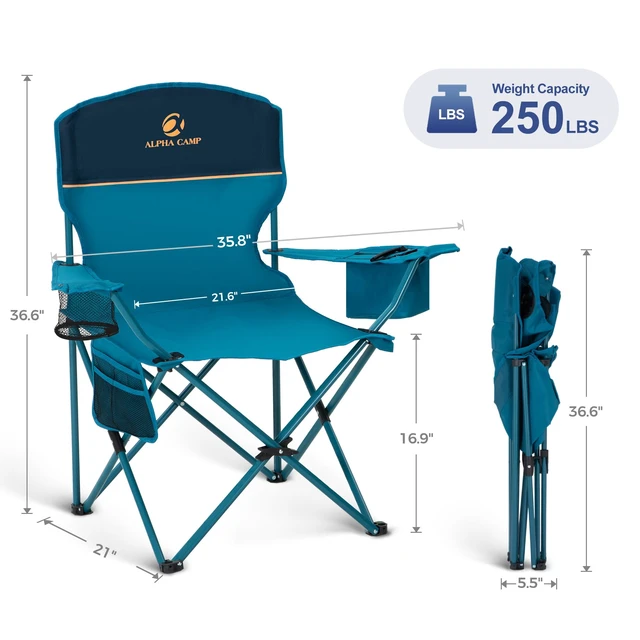 Alt view image 5 of 7 - Camping Chair 2 Pack Folding Chair with 4-Can Cooler Bag | Portable Lawn Chair with Cup Holder,Storage Pocket, Supports 250LBS, Collapsible Chair for Camp, Beach, Picnic