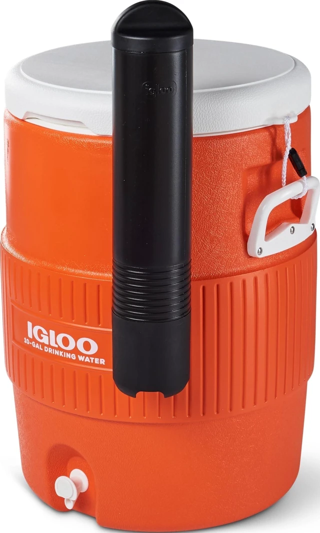 Main image of 10 Gallon Portable Sports Cooler Water Beverage Dispenser with Flat Seat Lid, Insulated Beverage Dispenser, Orange/White