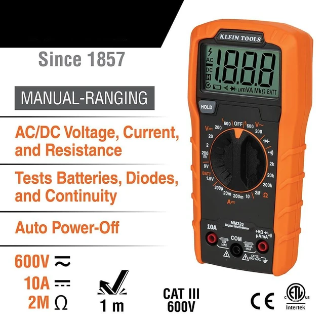 Alt view image 2 of 7 - MM320KIT Digital Multimeter Electrical Test Kit, Non-Contact Voltage Tester, Receptacle Tester, Carrying Case and Batteries
