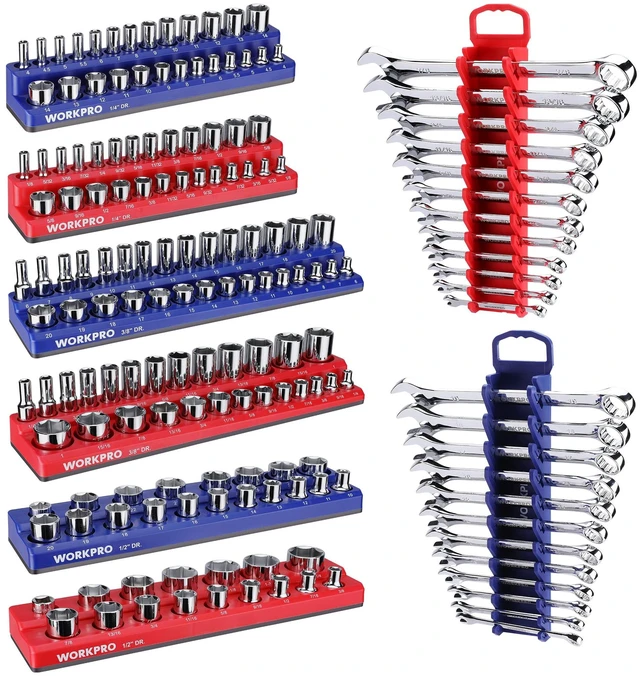 Main image of 8-Piece Magnetic Socket and Wrench Organizer Set | 6-Piece Socket Holders, 1/4" 3/8" 1/2" DR Tool Trays, for Metric SAE Sockets, 2-Piece Wrench Holders, for Metric SAE Wrenches