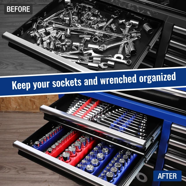 Alt view image 2 of 7 - 8-Piece Magnetic Socket and Wrench Organizer Set | 6-Piece Socket Holders, 1/4" 3/8" 1/2" DR Tool Trays, for Metric SAE Sockets, 2-Piece Wrench Holders, for Metric SAE Wrenches