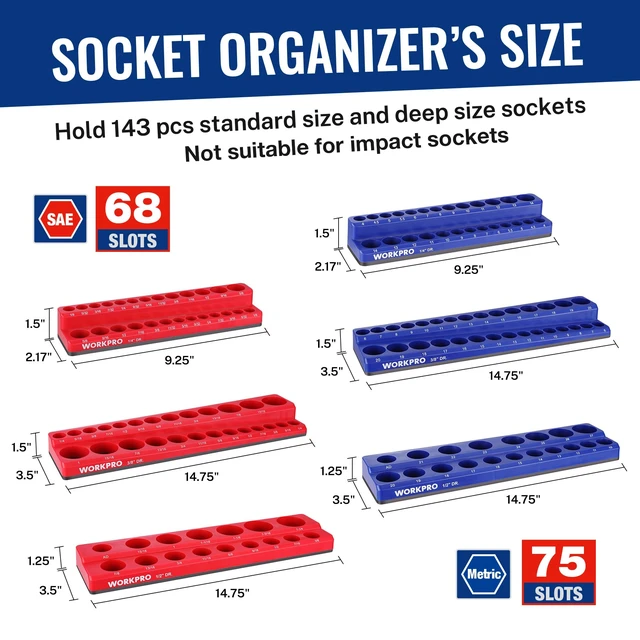 Alt view image 5 of 7 - 8-Piece Magnetic Socket and Wrench Organizer Set | 6-Piece Socket Holders, 1/4" 3/8" 1/2" DR Tool Trays, for Metric SAE Sockets, 2-Piece Wrench Holders, for Metric SAE Wrenches