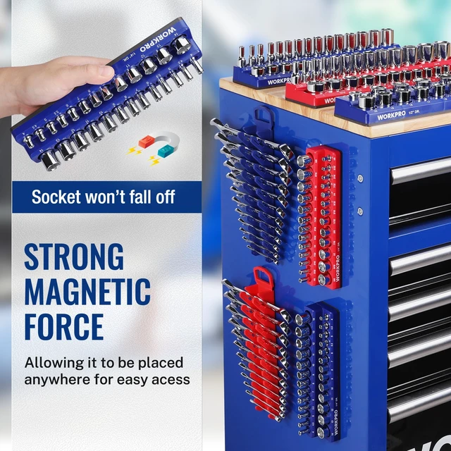 Alt view image 3 of 7 - 8-Piece Magnetic Socket and Wrench Organizer Set | 6-Piece Socket Holders, 1/4" 3/8" 1/2" DR Tool Trays, for Metric SAE Sockets, 2-Piece Wrench Holders, for Metric SAE Wrenches