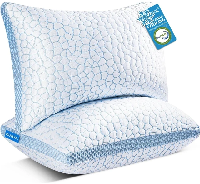 Main image of Enhanced Cooling Pillows for Sleeping, CertiPUR-US Shredded Memory Foam Pillows Queen Size Set of 2 for Hot Sleeper, Adjustable Bed Pillow for Side, Back, Stomach Sleepers Support Yet Soft Blue