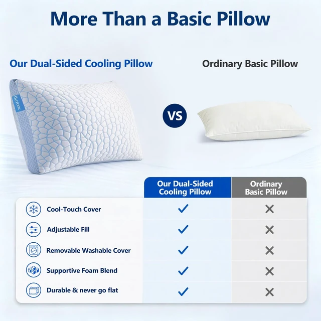 Alt view image 7 of 7 - Enhanced Cooling Pillows for Sleeping, CertiPUR-US Shredded Memory Foam Pillows Queen Size Set of 2 for Hot Sleeper, Adjustable Bed Pillow for Side, Back, Stomach Sleepers Support Yet Soft Blue