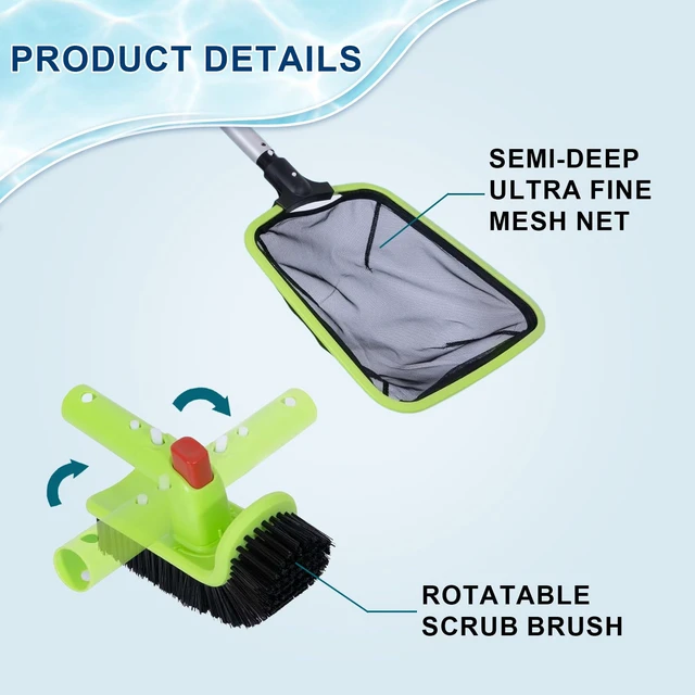 Alt view image 5 of 6 - 4-Piece Deluxe Pool Cleaning Kit, No Pole | No pole, professional leaf skimmer, half-depth fine mesh net, 17.5-inch hemispherical brush and rotatable scrubber