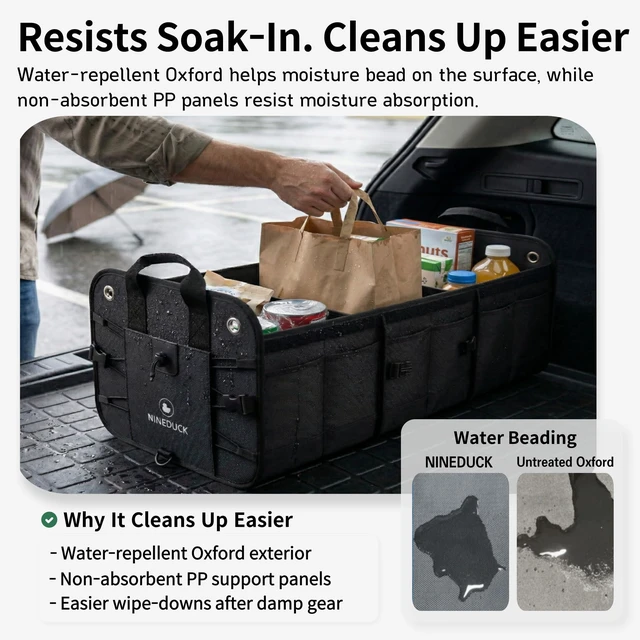 Alt view image 4 of 7 - 1680D 114L Extra-Large Collapsible Car Trunk Organizer with Lid | Water-repellent Oxford, rigid PP panels, 3 sections, 4 dividers, up to 22 storage areas, hook-and-loop base & anchor straps