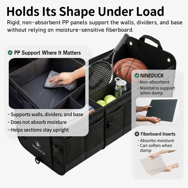 Alt view image 3 of 7 - 1680D 114L Extra-Large Collapsible Car Trunk Organizer with Lid | Water-repellent Oxford, rigid PP panels, 3 sections, 4 dividers, up to 22 storage areas, hook-and-loop base & anchor straps