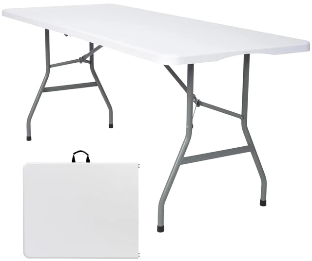 Main image of 6FT Folding Table, Fold in Half Heavy Duty Rectangular Plastic Utility Table with Steel Legs & Carry Handle, White | HDPE Top for Indoor Outdoor Parties,Camping,Picnic,Wedding,Dining,Banquet