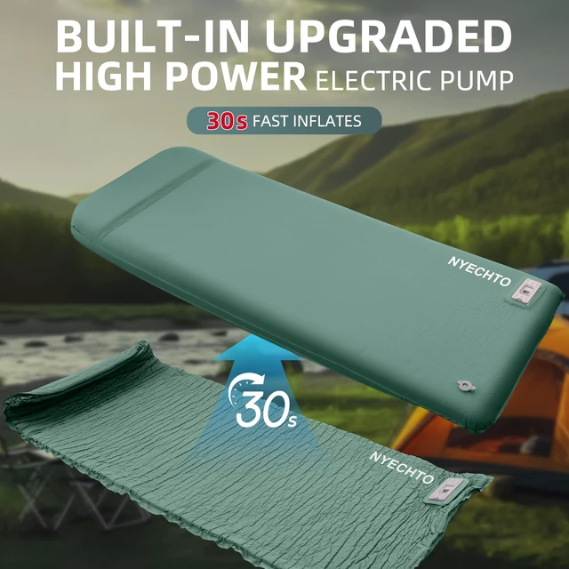 Alt view image 3 of 7 - Self Inflating Sleeping Pad with Electric Pump, 30s Inflate Memory Foam Mat | 3.14" Thick Insulated Sleeping Mat for Camping, 9.5 R-Value 4-Season Camping Mattress with Pillow, For Car/Travel/Tent