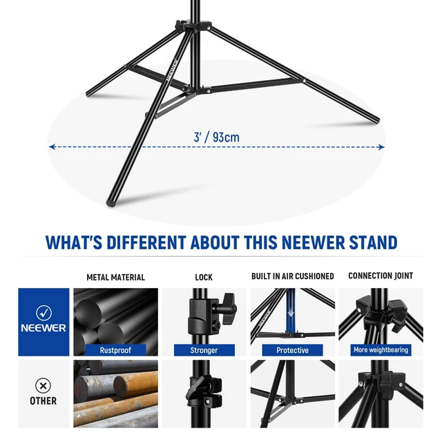 Alt view image 7 of 7 - 9.8ft/3m Air Cushioned Light Stand, Heavy Duty Metal | Photography Tripod Stand, 1/4" to 3/8" Reversible Spigot, 3 Way Mounting Interface, Metal Locking Knobs, Max Load 5.5lb/2.5kg