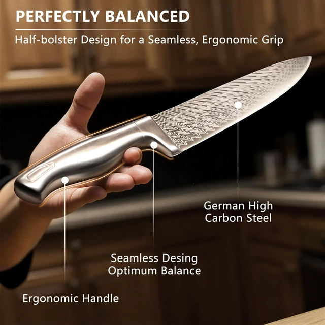 Alt view image 3 of 7 - Knife Set, 15-Piece Kitchen Knife Set with Block, Built-in Knife Sharpener, German Stainless Steel Knife Block Set, Dishwasher Safe Kitchen Utensils Set