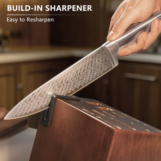 Alt view image 4 of 7 - Knife Set, 15-Piece Kitchen Knife Set with Block, Built-in Knife Sharpener, German Stainless Steel Knife Block Set, Dishwasher Safe Kitchen Utensils Set
