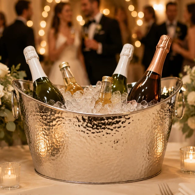 Alt view image 6 of 7 - 3 Gallon/12L Stainless Steel Beverage Tub, Large Galvanized Ice Bucket with Handles, Hammered Metal Drink Bucket Drink Chiller Champagne Buckets for Parties Weddings