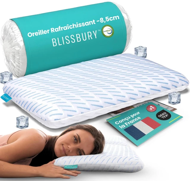 Main image of Cooling Stomach Sleeper Pillow, Low Loft Memory Foam, 3.3 Inch | CertiPUR-US foam, OEKO-TEX STANDARD 100 cover, cool-touch fabric