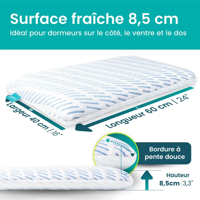 Alt view image 3 of 7 - Cooling Stomach Sleeper Pillow, Low Loft Memory Foam, 3.3 Inch | CertiPUR-US foam, OEKO-TEX STANDARD 100 cover, cool-touch fabric