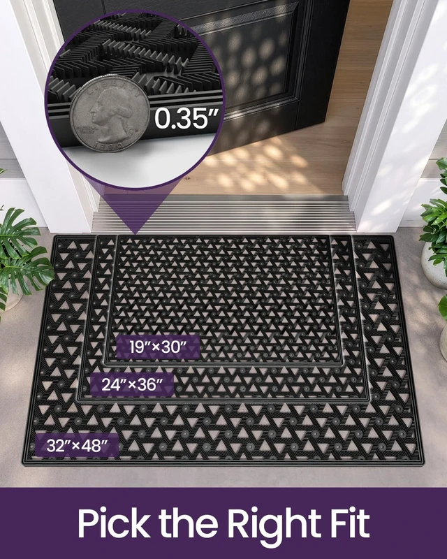 Alt view image 3 of 7 - Front Door Mat Outside Entrance Rubber Floor Doormat, 24x36 Black | Welcome Heavy Duty Non Slip, Dirt Trapper Waterproof Exterior Entry Mats Rain Water Drainage for Patio Entryway