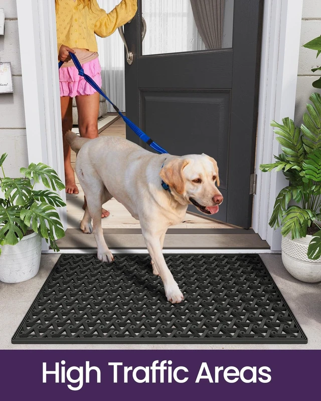 Alt view image 6 of 7 - Front Door Mat Outside Entrance Rubber Floor Doormat, 24x36 Black | Welcome Heavy Duty Non Slip, Dirt Trapper Waterproof Exterior Entry Mats Rain Water Drainage for Patio Entryway