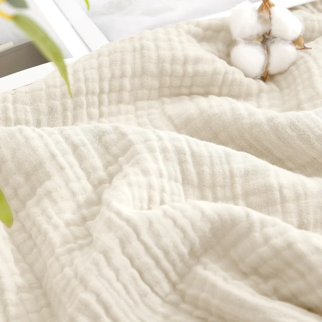 Main image of Cotton Muslin Blanket, Soft Cooling Summer, Queen Size, Birch | 60% Rayon 40% Cotton 4-Layer Cozy Gauze Throw, Lightweight Breathable for Hot Sleeper Adults for Couch Home Decor, 90"x90"