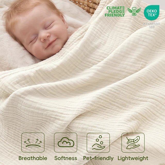 Alt view image 2 of 7 - Cotton Muslin Blanket, Soft Cooling Summer, Queen Size, Birch | 60% Rayon 40% Cotton 4-Layer Cozy Gauze Throw, Lightweight Breathable for Hot Sleeper Adults for Couch Home Decor, 90"x90"