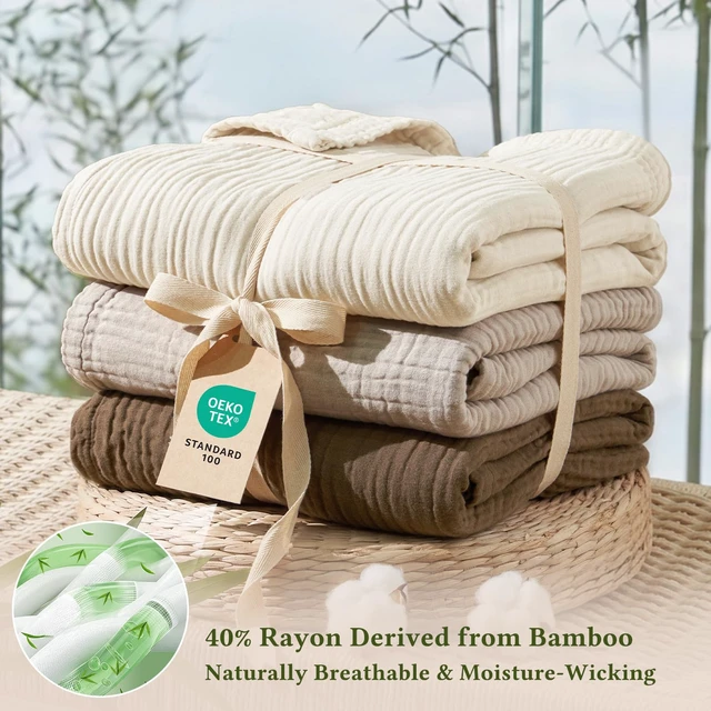 Alt view image 4 of 7 - Cotton Muslin Blanket, Soft Cooling Summer, Queen Size, Birch | 60% Rayon 40% Cotton 4-Layer Cozy Gauze Throw, Lightweight Breathable for Hot Sleeper Adults for Couch Home Decor, 90"x90"