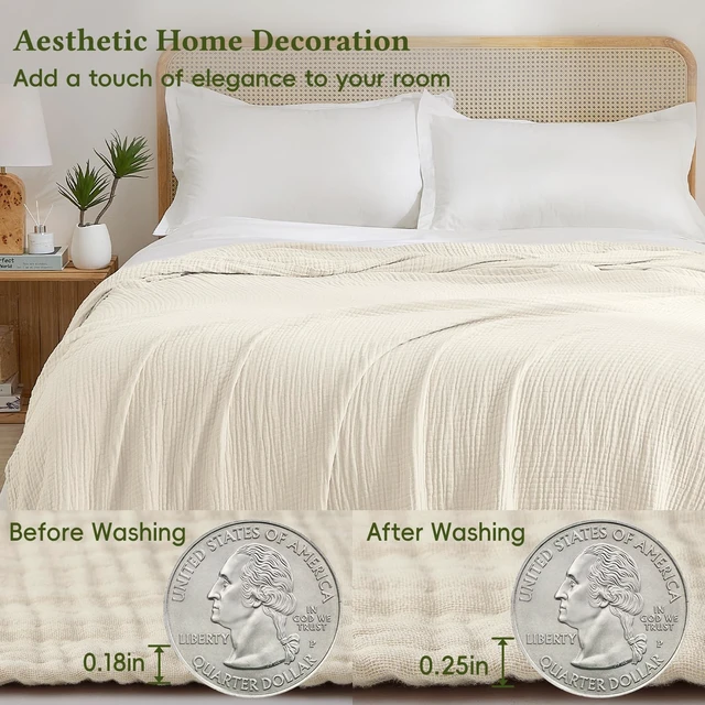 Alt view image 5 of 7 - Cotton Muslin Blanket, Soft Cooling Summer, Queen Size, Birch | 60% Rayon 40% Cotton 4-Layer Cozy Gauze Throw, Lightweight Breathable for Hot Sleeper Adults for Couch Home Decor, 90"x90"