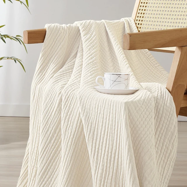 Alt view image 7 of 7 - Cotton Muslin Blanket, Soft Cooling Summer, Queen Size, Birch | 60% Rayon 40% Cotton 4-Layer Cozy Gauze Throw, Lightweight Breathable for Hot Sleeper Adults for Couch Home Decor, 90"x90"