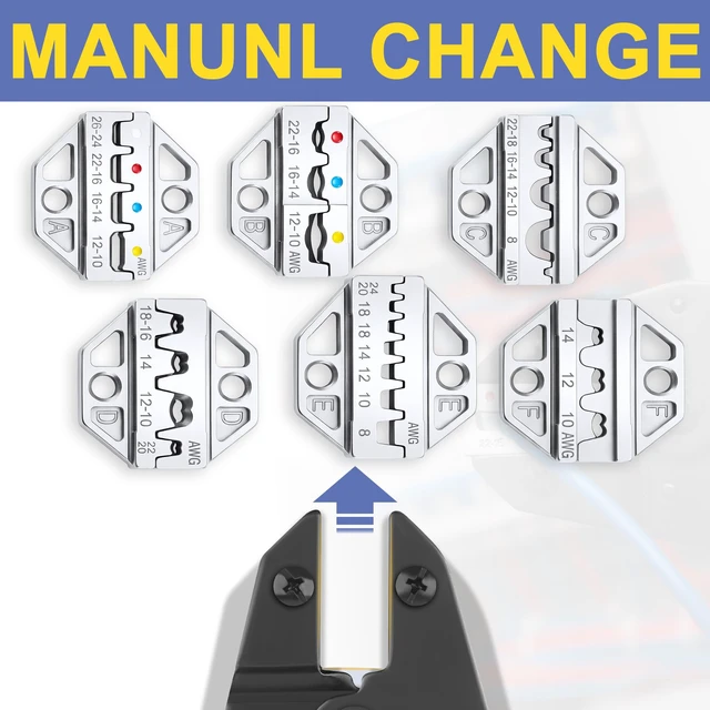 Alt view image 5 of 5 - 6PCS Crimping Tool Set, Interchangeable Terminal Dies | AWG-Marked Cavities, Interchangeable Dies, Adjustable Pressure, Blow-Molded Storage, Home and Workshop Wiring