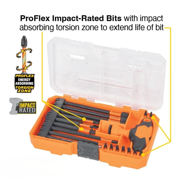 Alt view image 3 of 7 - 33804 ProFlex Impact-Rated Interchangeable Ratcheting T-Handle Set, Torsion Zone, Magnetic Bit Holder, SAE, Metric, TORX