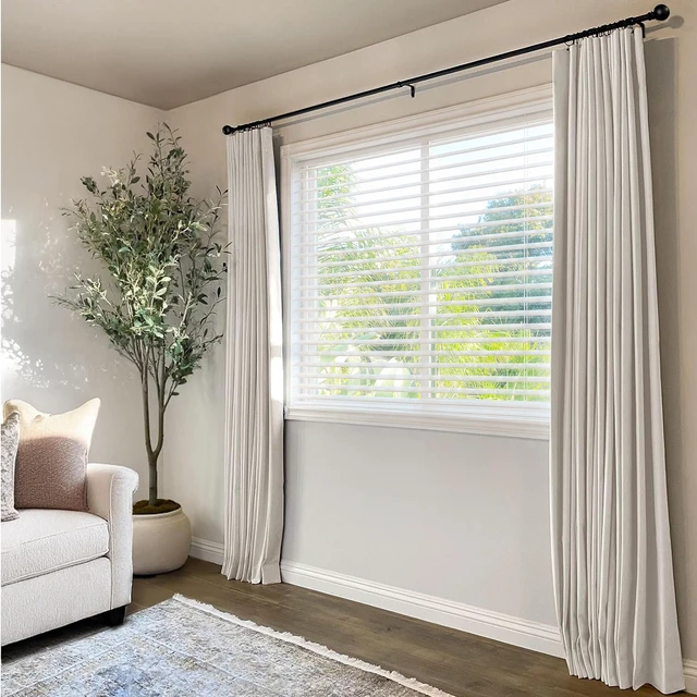 Alt view image 3 of 7 - 100% Black Out Curtain 102 Inch Long Blackout Curtains for Bedroom | Linen Texture, Curtains for Living Room 2 Panels, Light Blocking, Clip Rings Blackout Drapes,Thermal Insulated,W50xL102,Beige