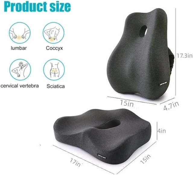 Alt view image 3 of 7 - Sciatica Seat Cushion & Lumbar Pillow, Office Chair, Dark Grey | ity Memory Foam, Coccyx Cutout, Non-Slip Bottom, 2-Piece Set, Office, Car & Wheelchair, Back & Butt Support