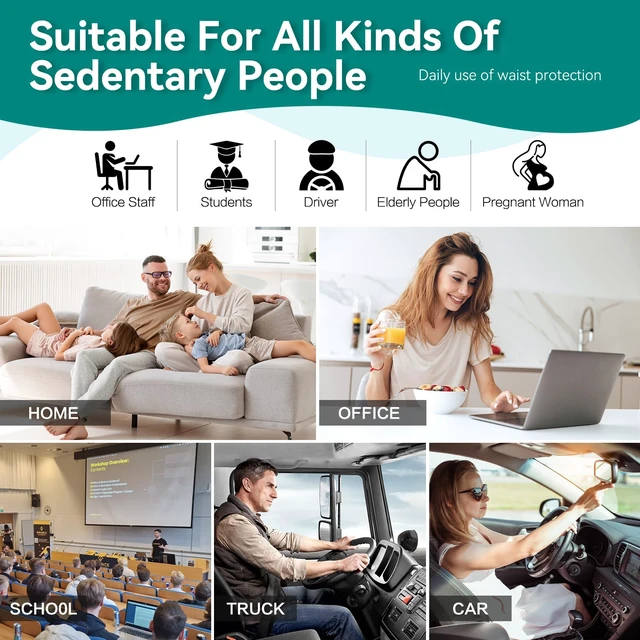 Alt view image 7 of 7 - Sciatica Seat Cushion & Lumbar Pillow, Office Chair, Dark Grey | ity Memory Foam, Coccyx Cutout, Non-Slip Bottom, 2-Piece Set, Office, Car & Wheelchair, Back & Butt Support