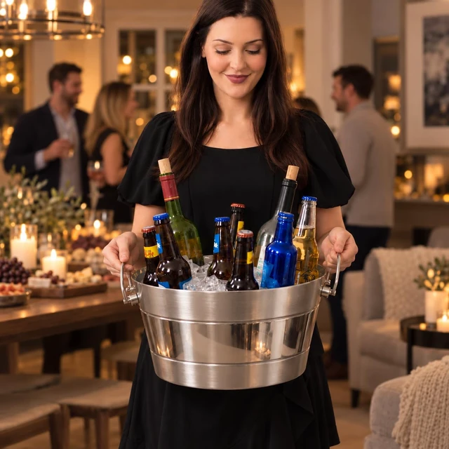 Alt view image 2 of 7 - Insulated Beverage Tub & Ice Bucket, Stainless Steel Silver, 12Qt | Double-Wall Leak-Proof Double-Hinged Handles For Parties