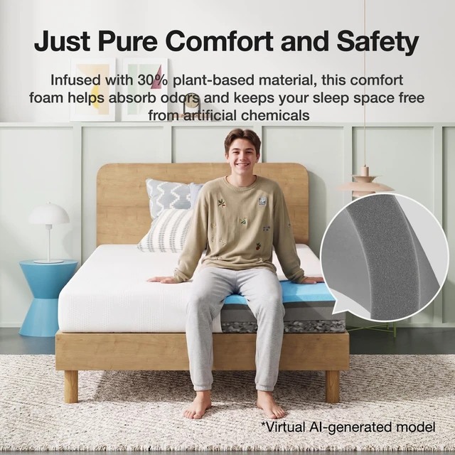 Alt view image 6 of 7 - Twin Mattress, 6 Inch Twin Bed Mattress with Gel Memory Foam | Cooling Night Sleep & Pressure Relief, CertiPUR-US Certified