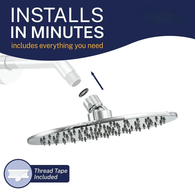 Alt view image 7 of 7 - Solid Metal 8 Inch Rainfall Shower Head CHROME - Shower Head Rainfall - 2.5 GPM High Flow Shower Head Optimized for Pressure Large Round Rain Shower Heads