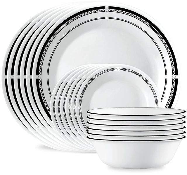Main image of 18-Piece Round Dinnerware Set Service for 6, Lightweight Round Plates and Bowls Set, Vitrelle Triple Layer Glass, Chip and Scratch Resistant, Microwave and Dishwasher Safe, Brasserie