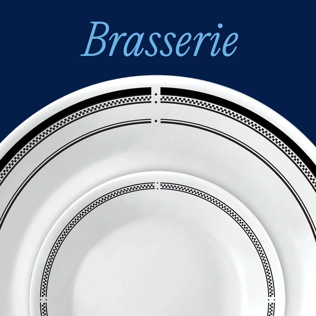 Alt view image 2 of 7 - 18-Piece Round Dinnerware Set Service for 6, Lightweight Round Plates and Bowls Set, Vitrelle Triple Layer Glass, Chip and Scratch Resistant, Microwave and Dishwasher Safe, Brasserie