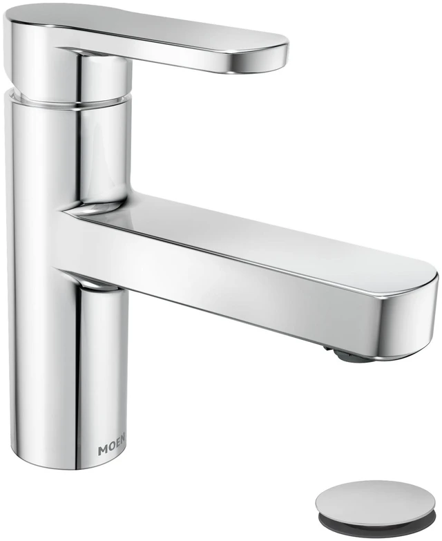 Main image of Laris Chrome One-Handle Single Hole Modern Bathroom Sink Faucet with Optional Deckplate and Spring Loaded Drain Assembly, 84014