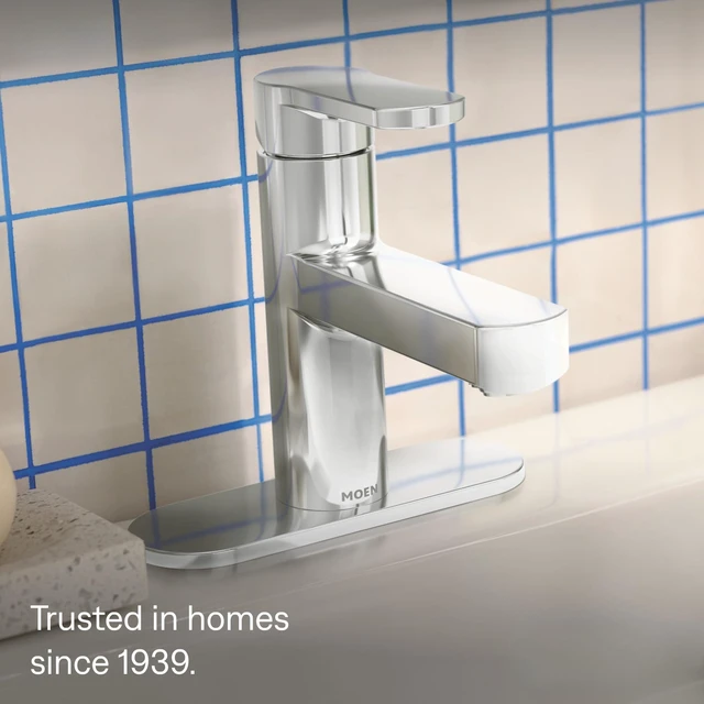 Alt view image 2 of 6 - Laris Chrome One-Handle Single Hole Modern Bathroom Sink Faucet with Optional Deckplate and Spring Loaded Drain Assembly, 84014